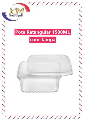 POTE 1500ML RETANGULAR COM TAMPA C/ 10